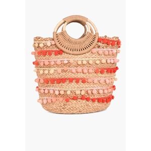 America & Beyond Handcrafted Boho Pom Pom Tote Bag Tassel Purse 16x11x10